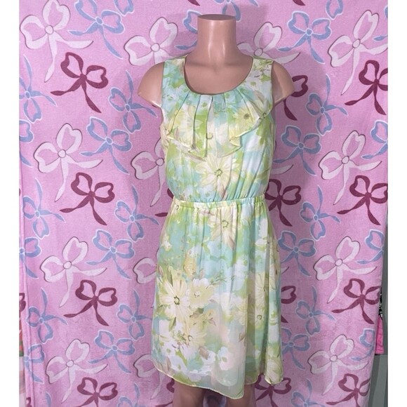 Maurice’s Floral Green Spring Yellow Mini Dress Size Medium womens - Picture 1 of 6